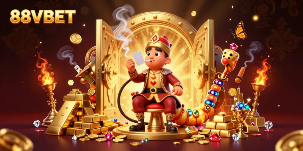 Experience exciting gameplay at 88VBET with a dynamic 3D illustration showcasing vibrant casino elements.