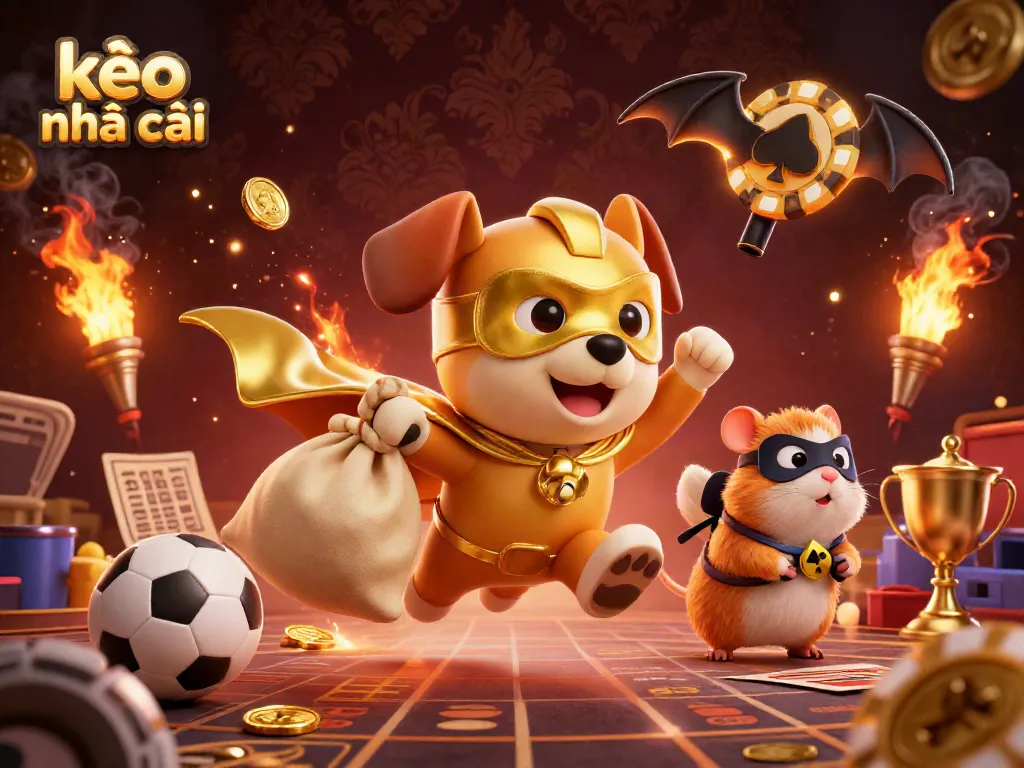 Join the action with kèo nhà cái as a superhero dog and hamster navigate a vibrant sports betting scene.