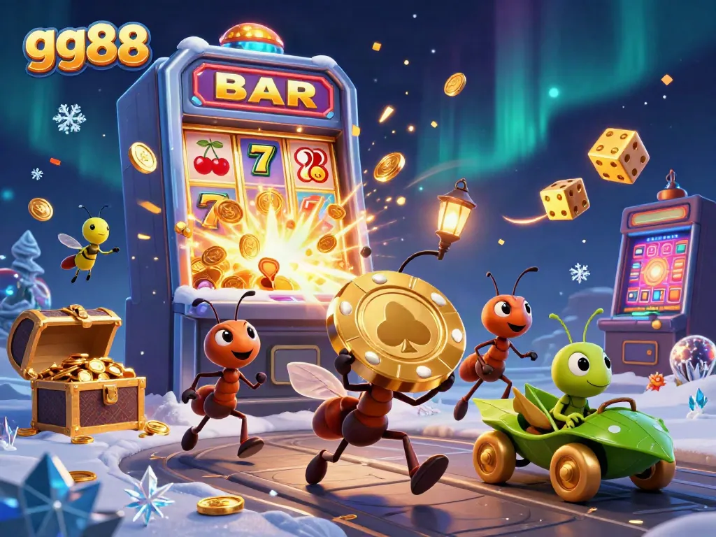 Experience thrilling action with gg88 as a team of ants makes a heist, showcasing carnival-style casino elements.