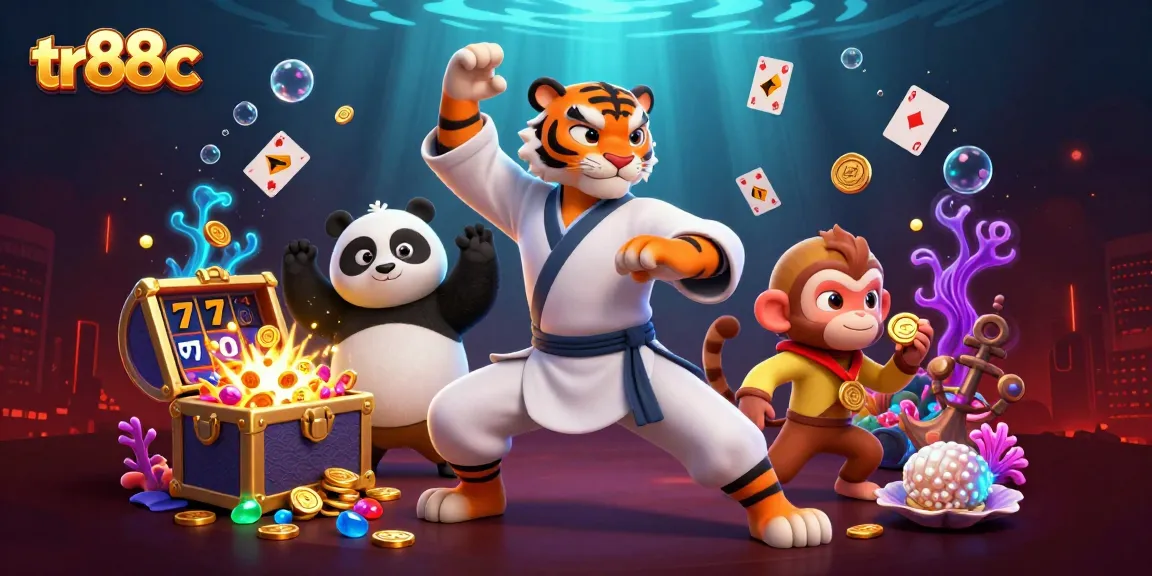 tr88c showcases a dynamic casino scene with characters embracing their luck in a colorful underwater adventure.