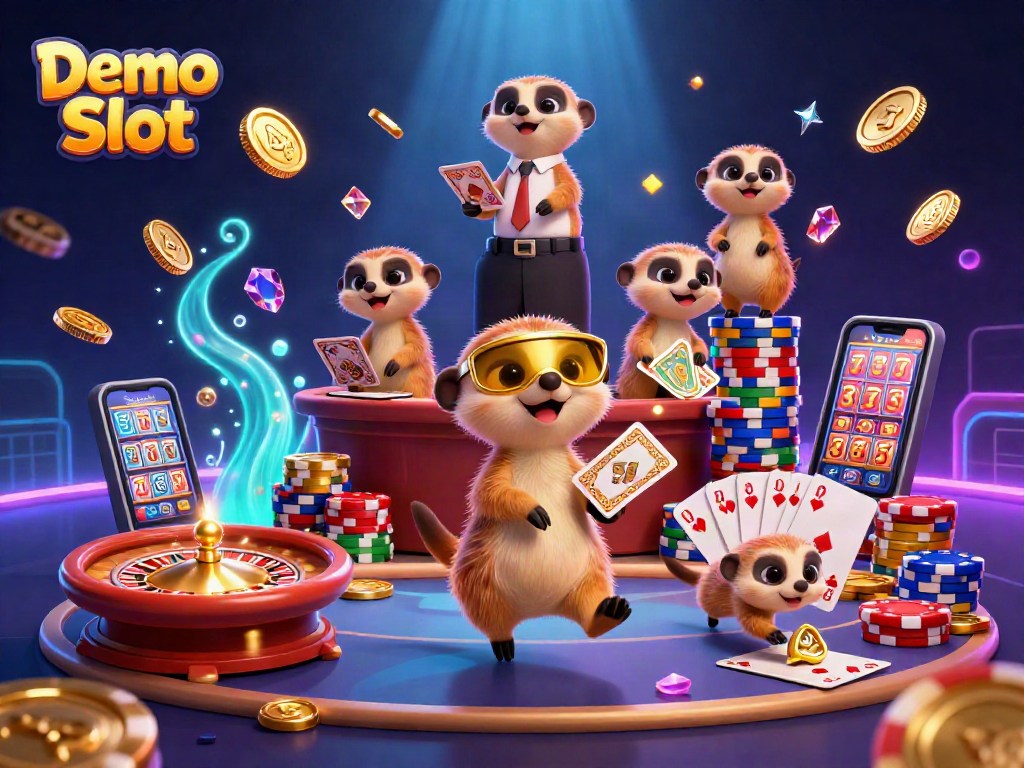 Experience exciting gameplay with Demo Slot featuring charming meerkats in a vibrant casino setting.