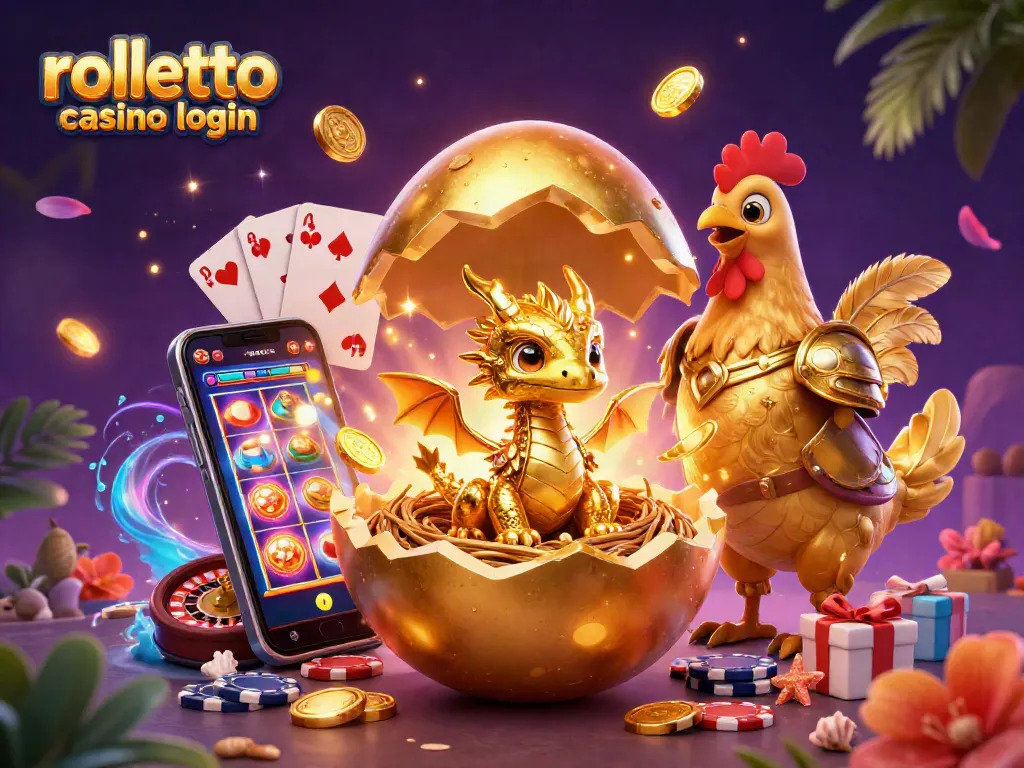 Engage with rolletto casino login to explore a vibrant 3D illustration of a golden dragon and gaming elements.