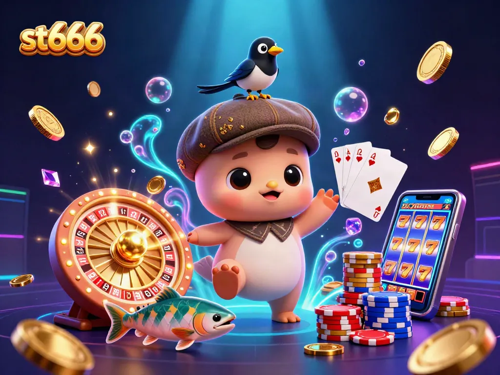 Spin and win with st666: Captivating 3D illustration of gaming excitement in a vibrant casino scene.