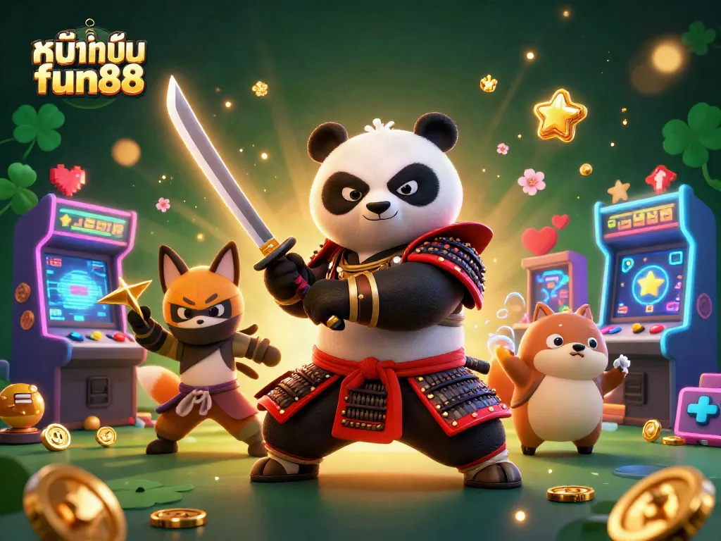 Engage with หน้าแรก fun88 in this vibrant 3D samurai and fox themed casino illustration, showcasing the excitement of online gaming.