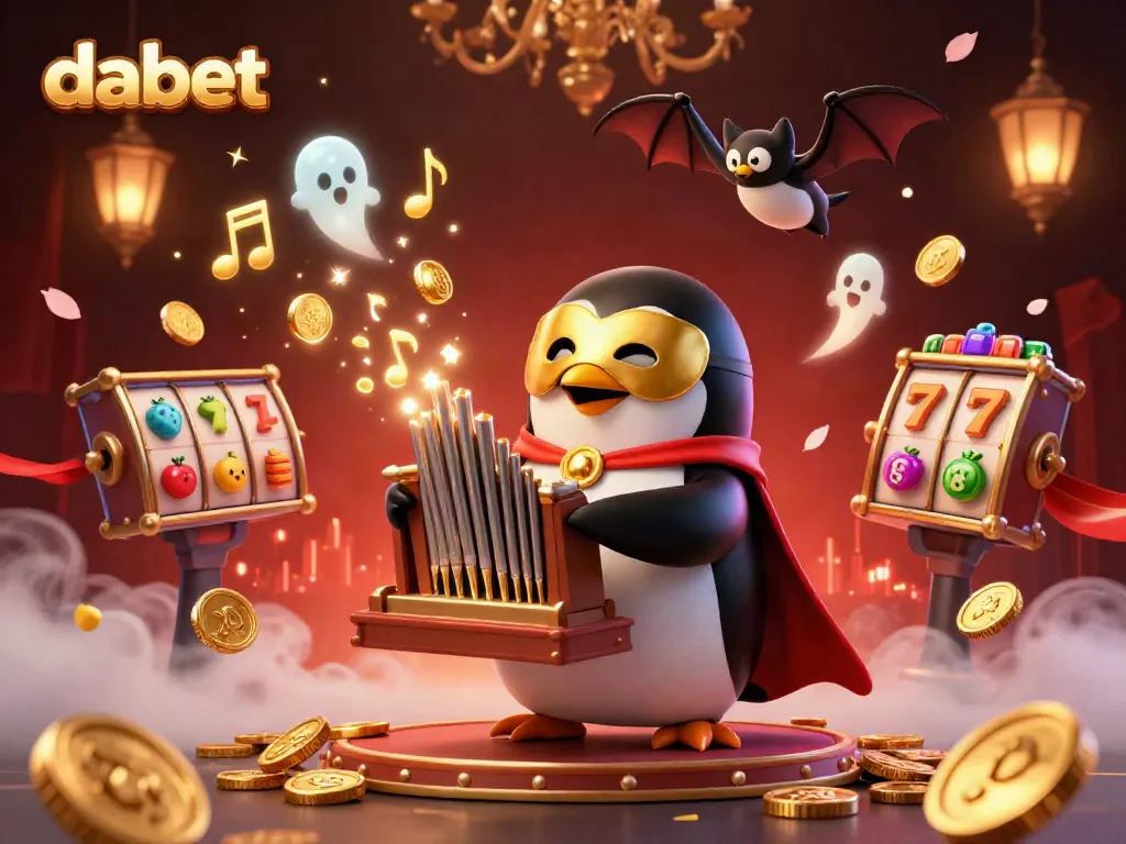 dabet showcases a playful casino scene with a phantom penguin playing a golden organ and dynamic slot elements.