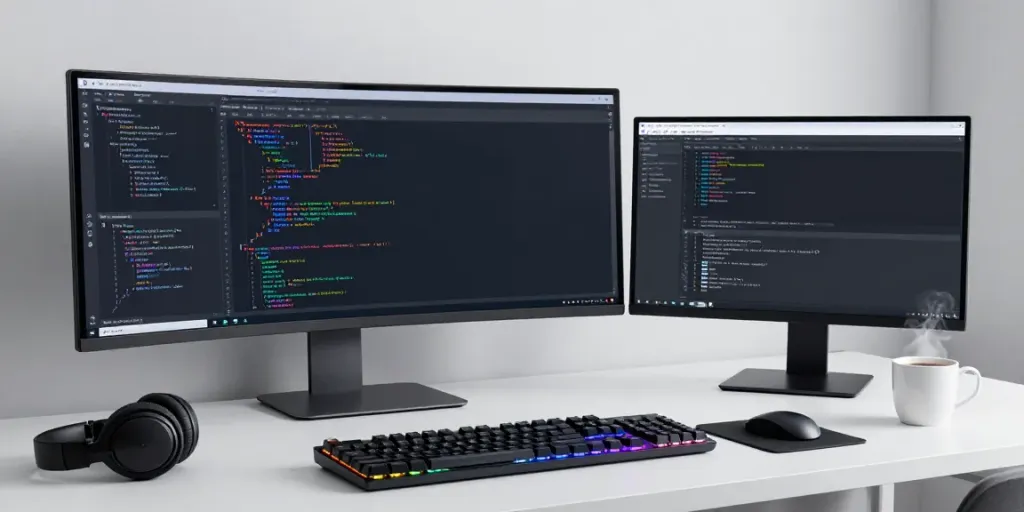 .co.uk domain registration in a modern developer workspace, showcasing coding tools and tech innovation.