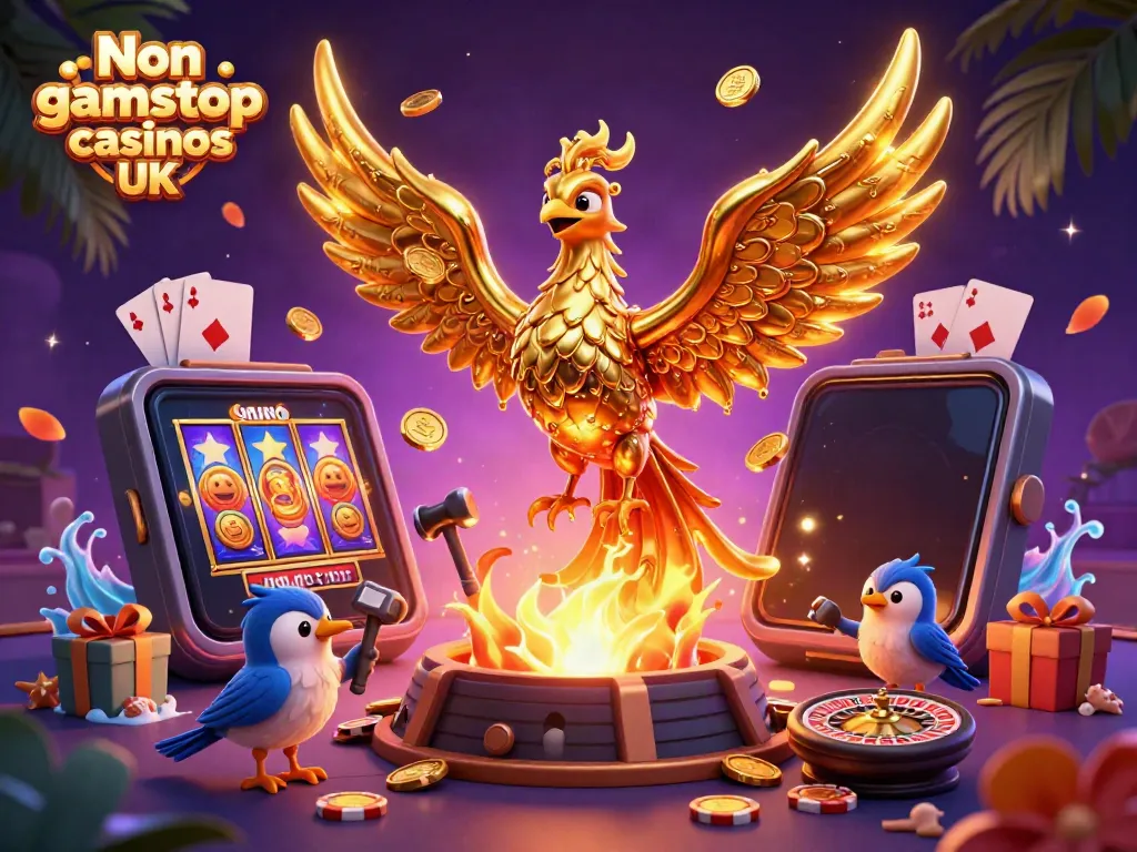 Experience thrilling action with Non gamstop casinos UK in a vibrant casino-themed digital illustration