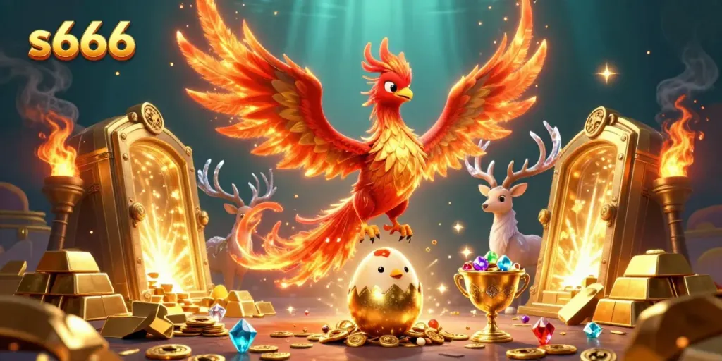 Experience the thrill of gaming at s666 with a dazzling phoenix and treasure.