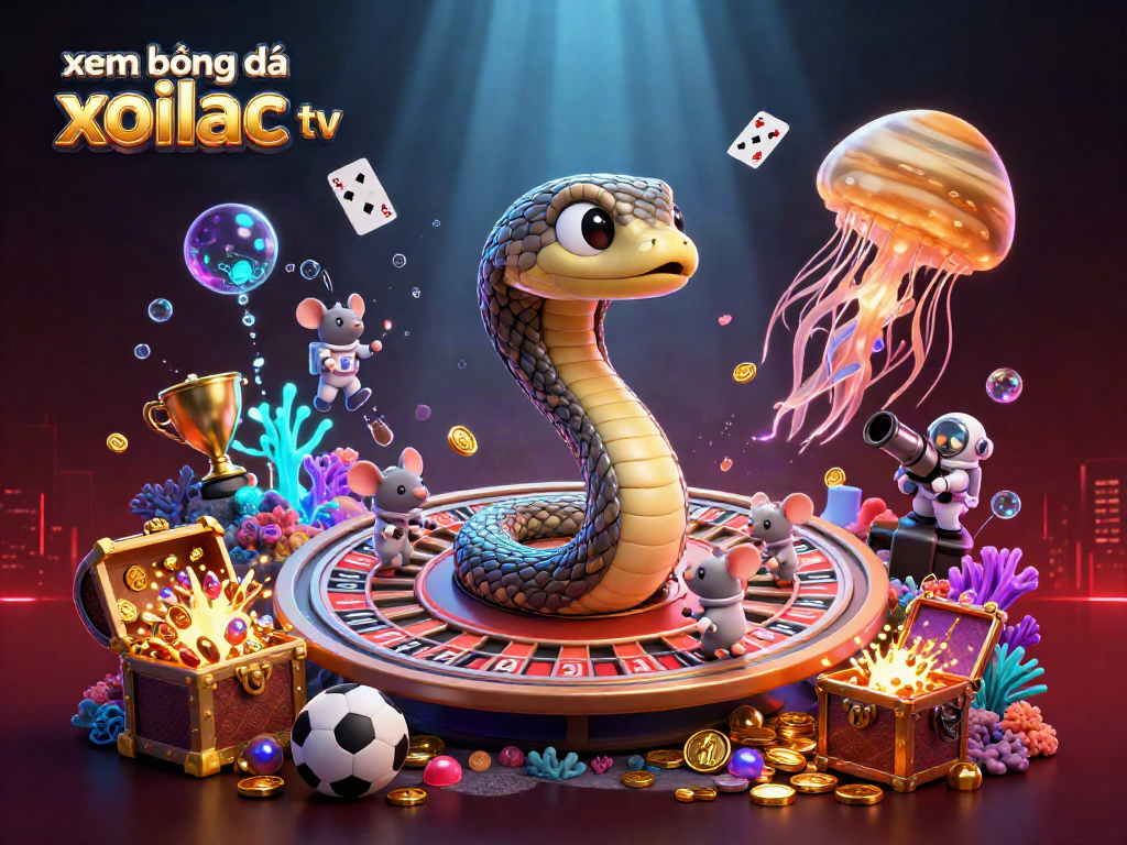 Bet on xem bóng đá xoilac tv as cartoon astronauts play with cosmic dealer in vibrant underwater scene.