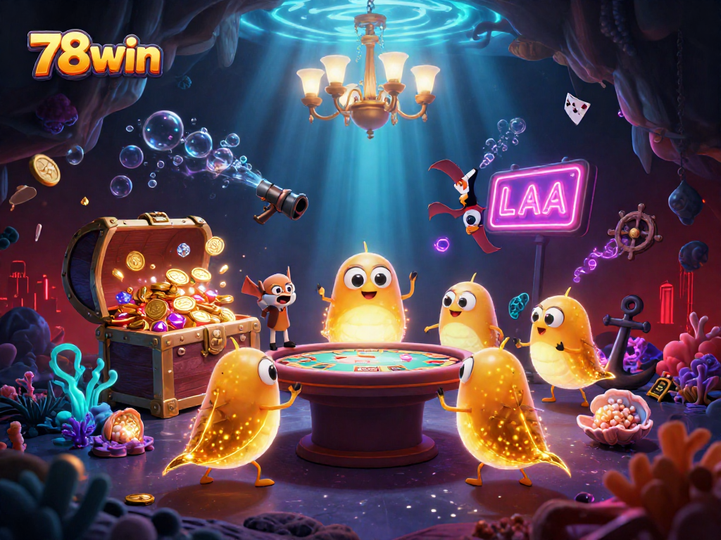Experience thrilling gaming at 78win with bioluminescent glowworms lighting up a vibrant casino scene.