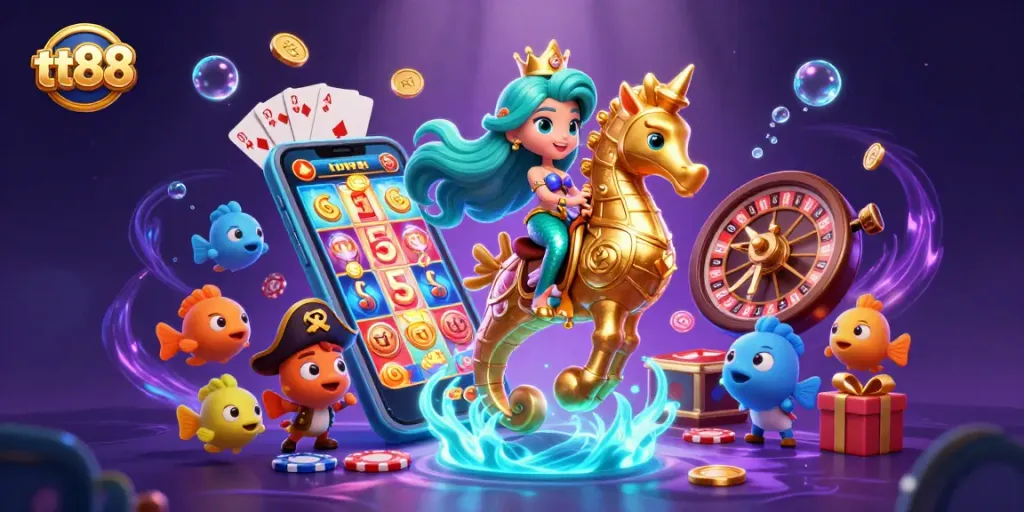 Join the underwater adventure with tt88's vibrant casino games featuring a mermaid princess and fun slot action!