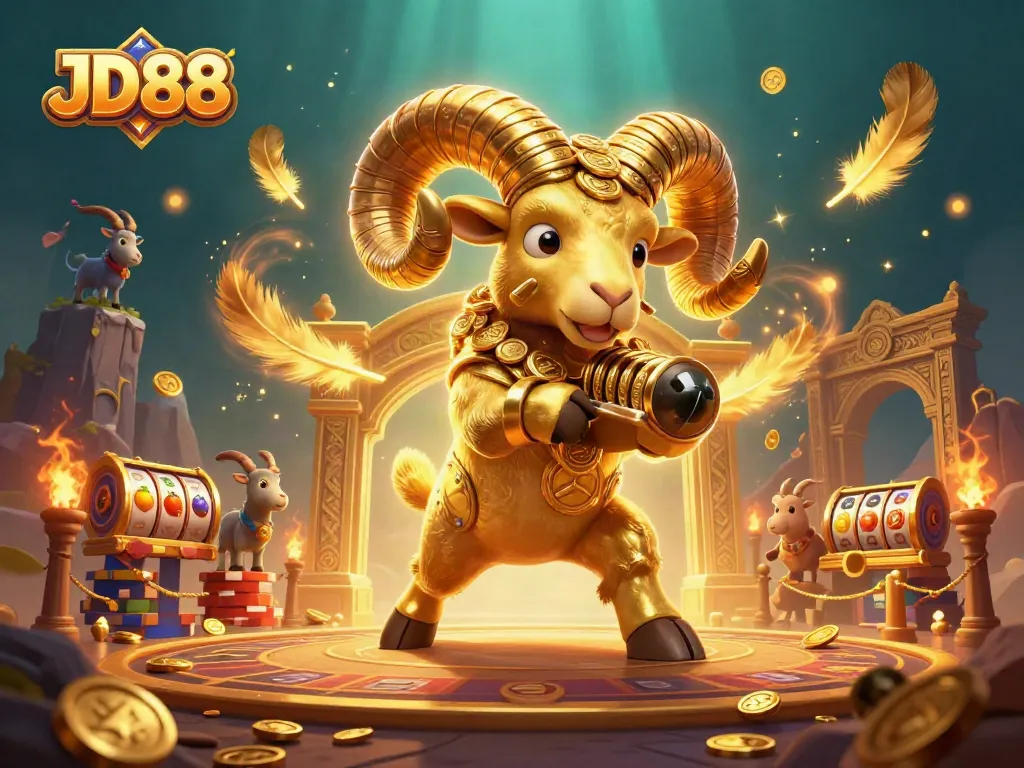 Experience the thrilling action of JD88's casino with a vibrant 3D illustration blending dynamic game elements.