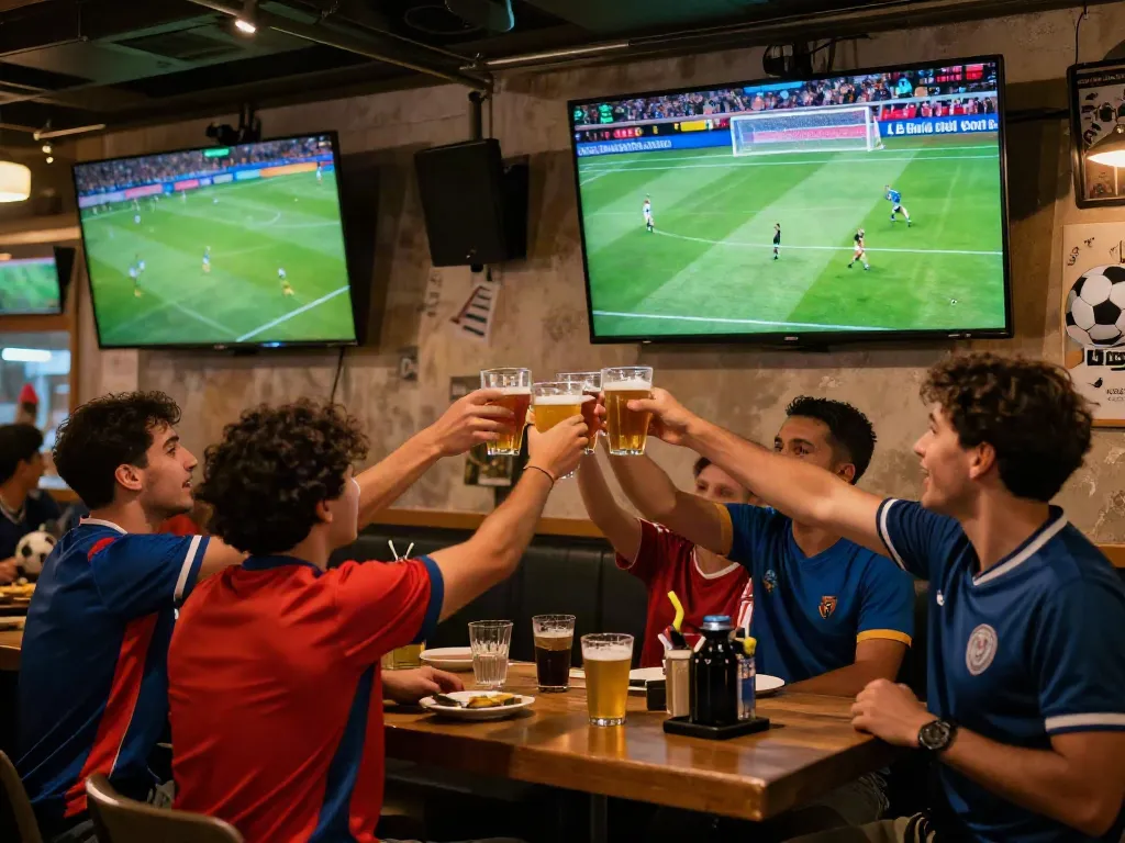 Fans enjoying live football matches at Gavangtv in a lively sports bar setting.