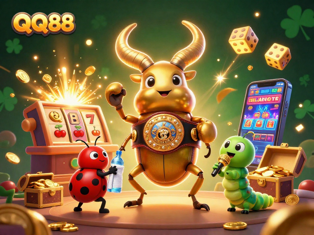 Engage with the thrilling world of QQ88, featuring a dynamic 3D casino showdown, sparkles, and jackpot excitement.