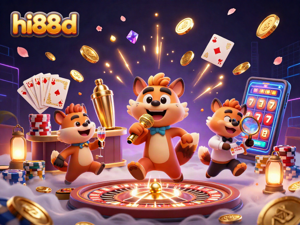 hi88td hyena-themed comedy casino scene featuring vibrant gaming elements and comedy