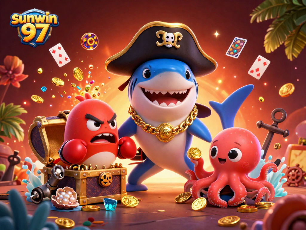 Engage in thrilling gameplay with sunwin 97 featuring a pirate shark and treasure!