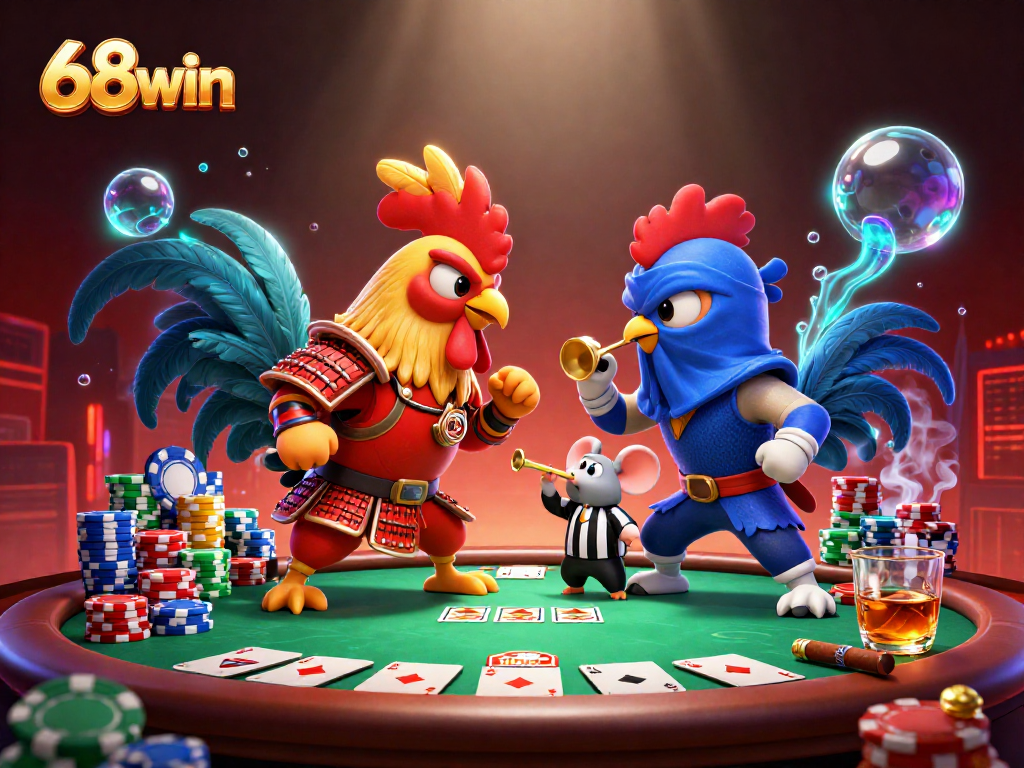 Bet on thrilling matches as 68win's fighting roosters engage in a dynamic poker showdown.