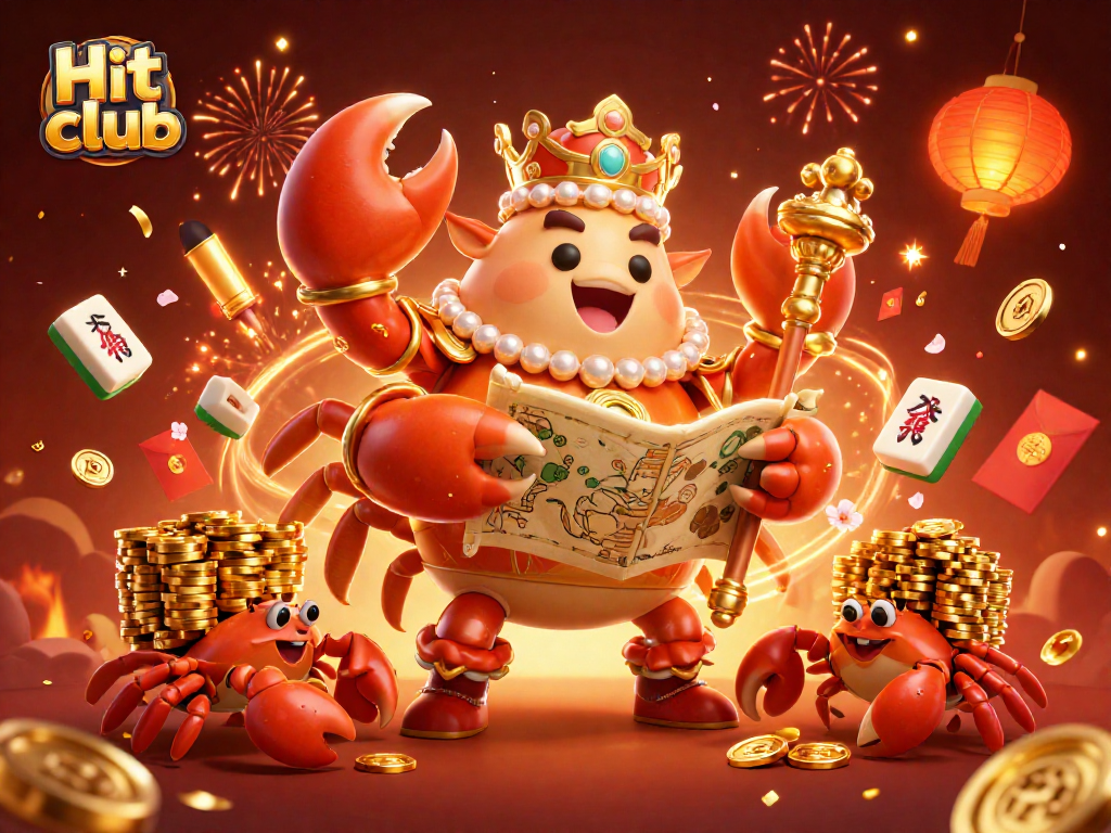 Engage with Hit club as a golden crab emperor presides over a lavish casino celebration.