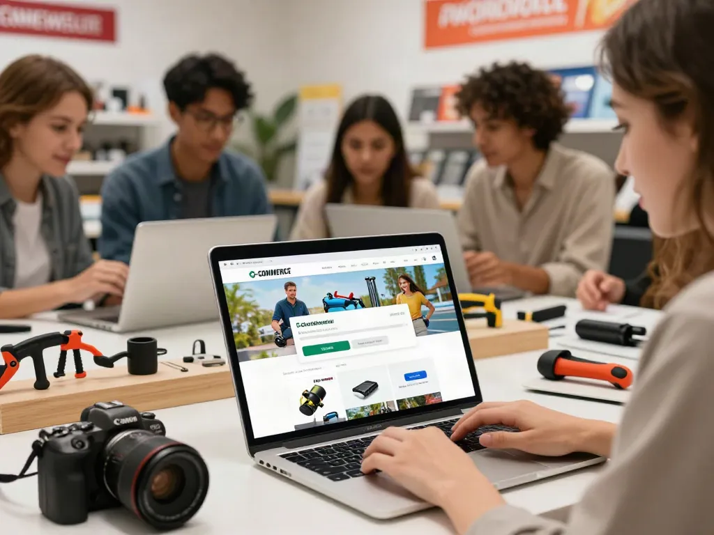 Shopper entering mister worker discount code during online purchase of professional tools, engaging e-commerce scene.