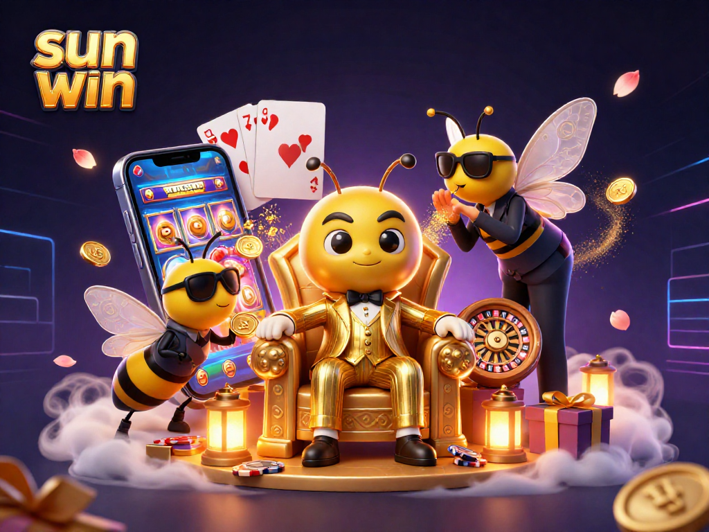Engage in thrilling gameplay with sun win features a bumblebee mob boss surrounded by games.