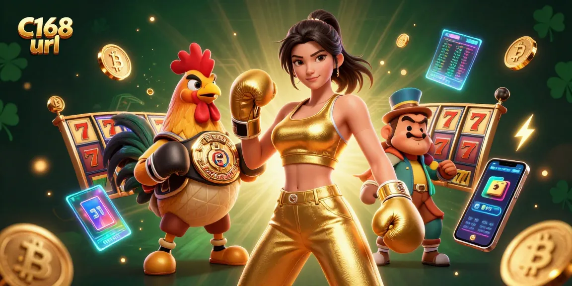 Engage with C168 url in a vibrant casino scene, showcasing dynamic slot elements and crypto features.