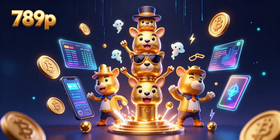 Engage with the lively 789p casino world through a vibrant golden totem pole and glowing crypto coins.