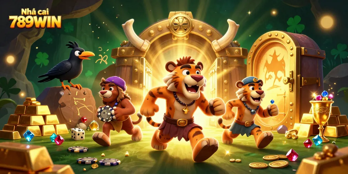 Experience the excitement at Nhà cái 789WIN, featuring an immersive prehistoric casino scene with plenty of vibrant gaming elements.