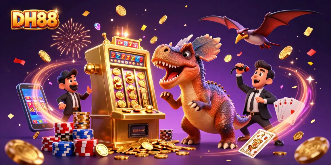 Experience the thrill of DH88 casino with a pachycephalosaurus winning jackpots and golden coins flying everywhere!