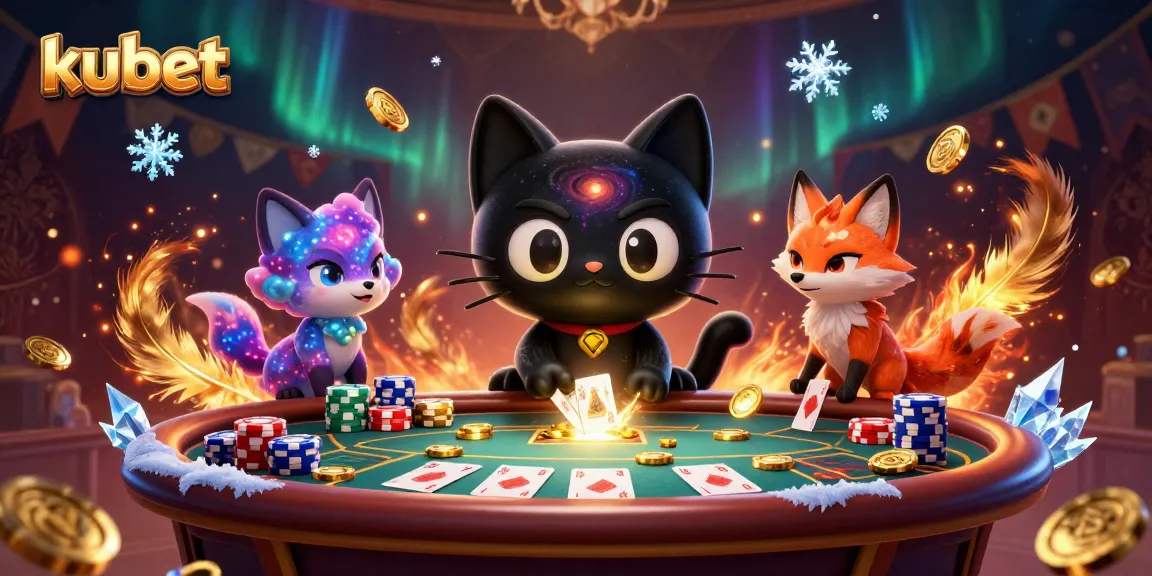 Experience exciting gameplay at kubet with a vibrant cosmic cat and fox at the casino table.