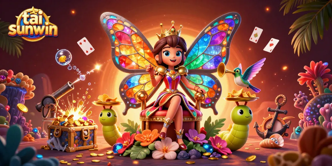 Experience excitement with tải sunwin showcasing a vibrant casino scene filled with games and treasures.
