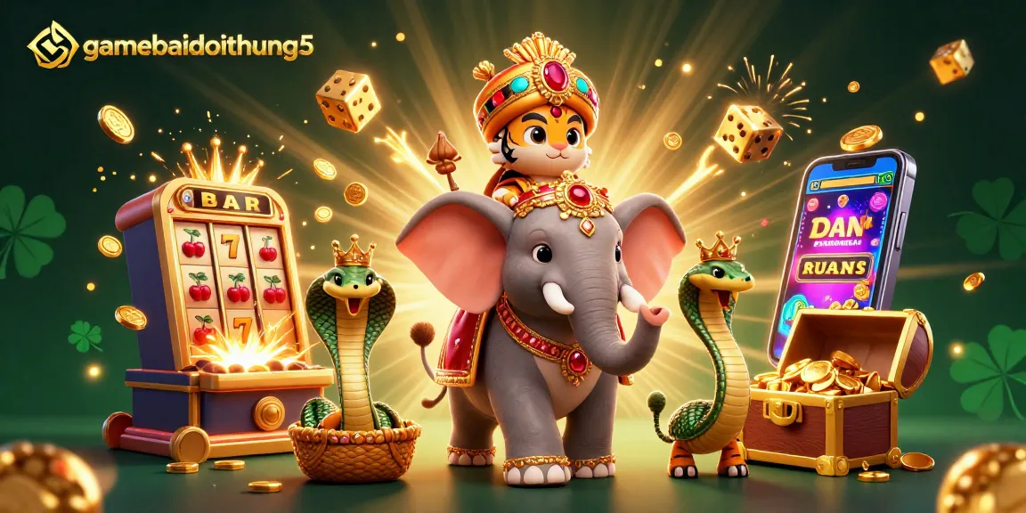 Experience thrilling gameplay with gamebaidoithuong5's vibrant casino scene featuring an ornate maharaja and rich rewards.