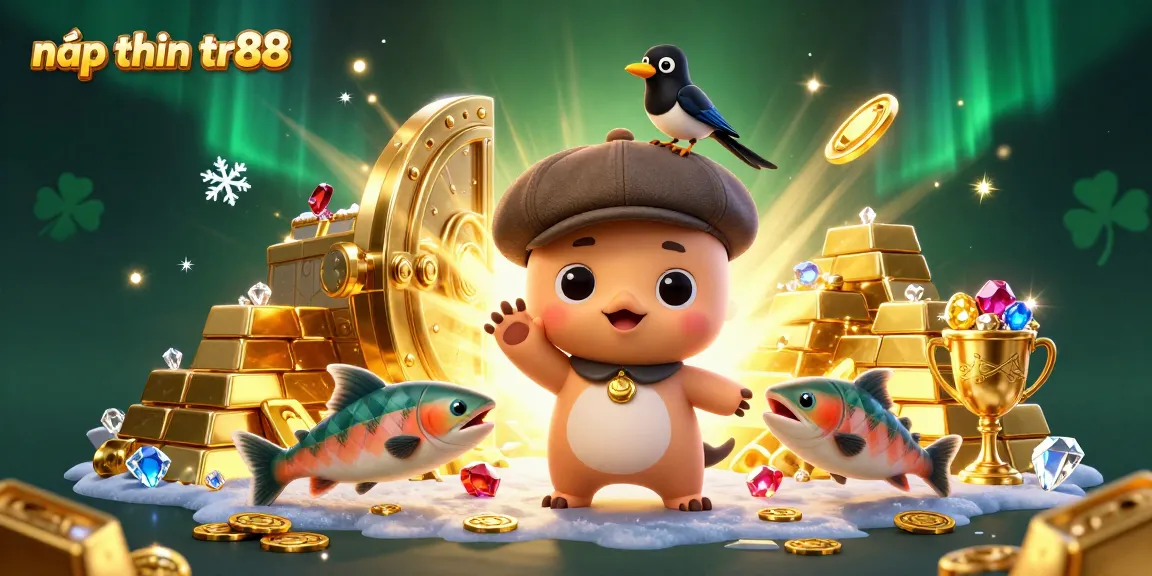 Nạp tiền tr88 with vibrant treasures and playful characters in a dazzling casino-themed setting.