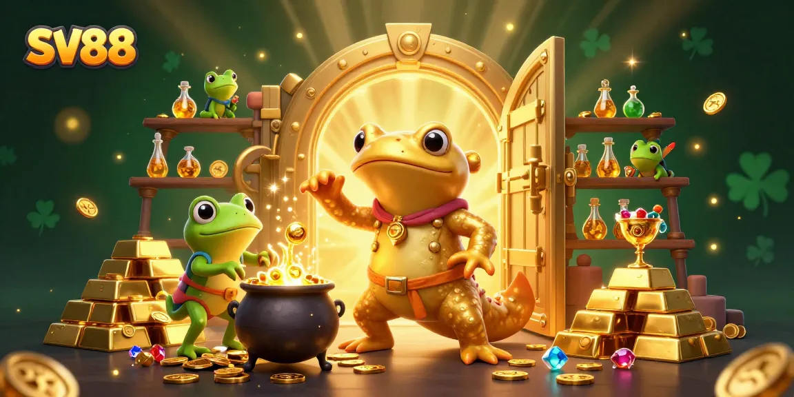 Engage with the SV88 casino world, full of gold coins, vibrant characters, and winning treasures.