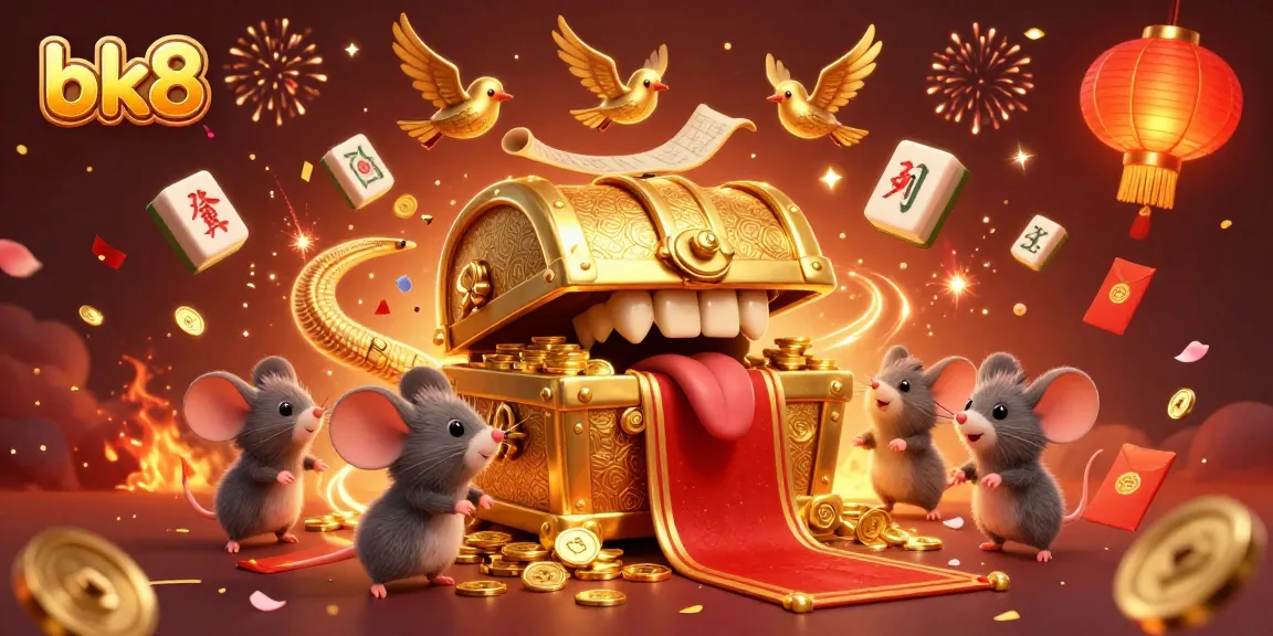 Spin to win big at bk8; vibrant 3D illustration of treasure and festive gambling elements.
