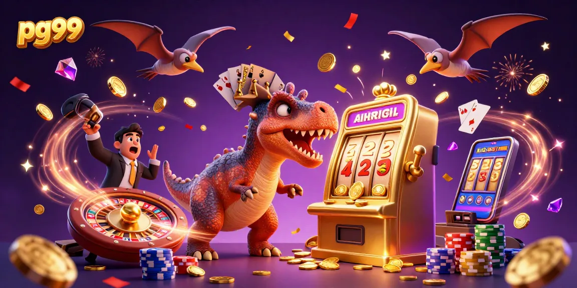 pg99 casino scene with dynamic characters winning jackpots and casino games