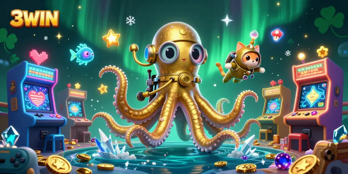 Engage in thrilling gameplay at 3WIN with a vibrant ocean of treasures and a diving cat.