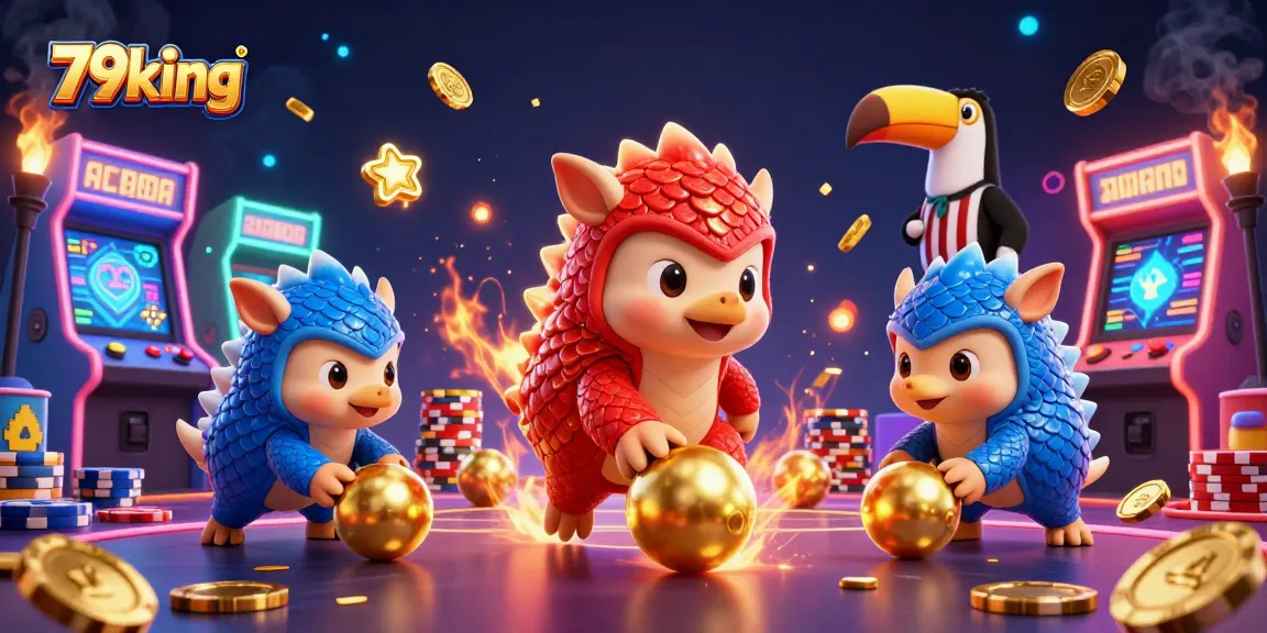 Experience the thrill of 79king with pangolins bowling through glowing poker chips in this vibrant casino scene.