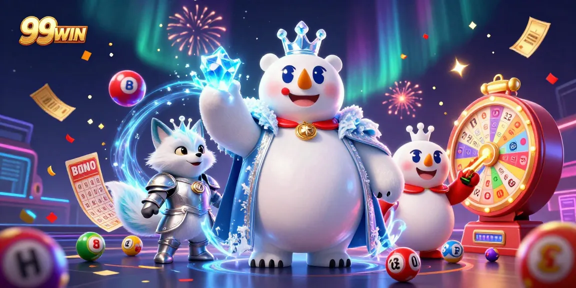 Experience the excitement of 99WIN with colorful lottery elements and engaging casino characters.